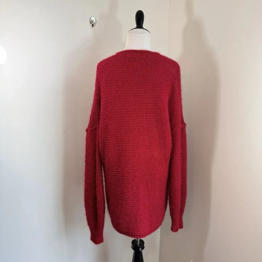 Free People All Mine Sweater Raspberry Red Alpaca Wool Cotton Cozy Oversize XS